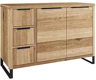 Woodkings Waschtisch Sydney BxHxT: 105x74x45 cm aus massiv Holz Wildeiche I edler Waschtischunterschrank für das Badezimmer I Badmöbel auch für Gästebad I Badkommode schwarzer Metallfuß optional