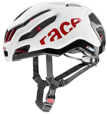 uvex race 9 - extremt lätt performancehjälm för dam och herr - aerodynamiskt optimerad ventilation - optimerad ventilation - white - red matt - 53-57 cm