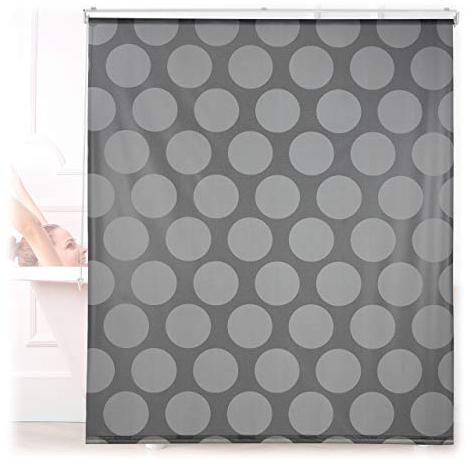 Relaxdays Shower Roller Blind, Geometric Pattern, Flexible Mounting, Dotted Curtain for Bath and Window, 140x240cm, Grey