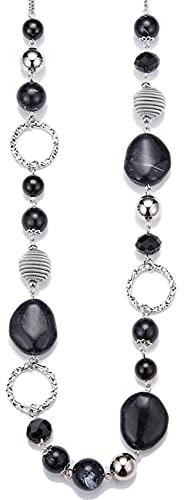 BULINLIN Long Beaded Silver Necklace for Her Crystal Bead Sweater Chain Fashion Jewelry Necklace Birthday Gifts for Women Mum(Black)