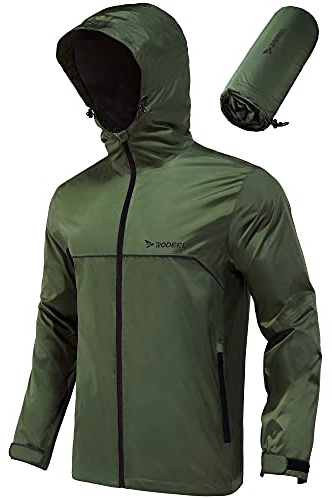Rodeel Classic Men's Rain Jacket, Waterproof but Breathable Rain Coat, Light Weight and Packable, for Outdoor Sports such as Fishing, Hunting, Hiking