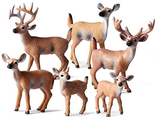 Hileyu 6 Stück Waldtiere, Miniatur Figur aus Holz, Geburtstagsfeier des Waldhirschs, pädagogische Weihnachtsfeier-Kuchen, Waldtiere, Zahlen, Spielzeug Set