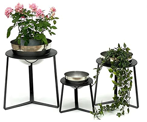 DanDiBo Blumenhocker Metall mit Topf Schwarz Silber Blumenständer 96091 3er Set Blumensäule Modern Pflanzenständer Pflanzenhocker