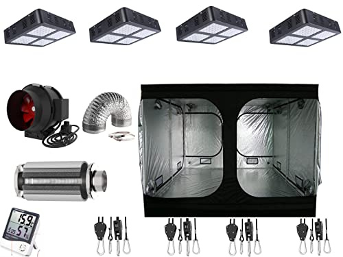 Nito GmbH XXL Growbox Komplettset 200x200x200 cm LED 400 W / 600 W NDL Growzelt Aktivkohlefilter (4 * 600 W LED)