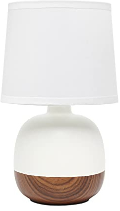 Simple Designs LT2078-DWW Petite Mid Century Table Lamp, Dark Wood and White