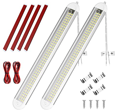URAQT 120 LED Innenbeluchtung, 2 Stück 12V Leiste 1600LM 8W DC Innenlichtleiste Mit 2 Verlängerungskabeln y Schalter für Auto Wohnmobil Van Bus Caravan Boat Küche Bad Bar LKW