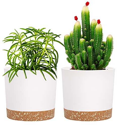 blumentopf 2er Pack 12,7 cm,Bumentöpfe für Zimmerpflanzen mit Entwässerungslöchern und abnehmbarem Boden,Untersetzer Modern Dekorativ für Outdoor Garten Pflanzgefäße(Weiß 12,7 cm)
