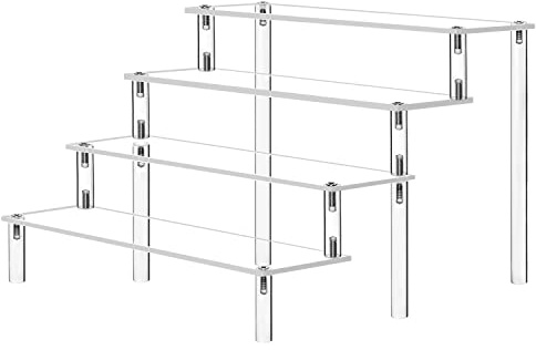 Clear Acrylic Display Riser, 4 Tier Display Stand 12 Inch Perfume Organiser | Riser Shelf for Amiibo Funko Figures, Cupcakes, Cologne, Cosmetics, Collectibles, Easy to Assemble, 1 Pack