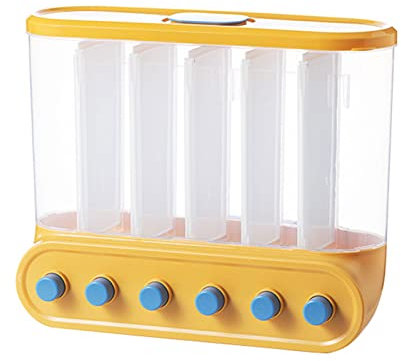 SHALOLY Wall Mounted Food Dispensers, Sealed Grain Storage Container, Rice Bucket Multi Compartments Automatic Metering Storage Box, for Rice, Grain, Beans, 4 groups,Yellow (Yellow 6groups)
