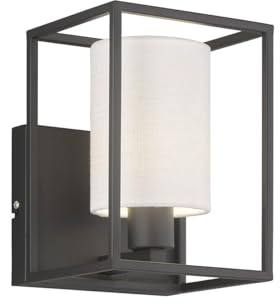 Fischer & Honsel Wandleuchte, Gilli | sandschwarz| Stoffschirm| weiß Leinen innen PVC weiß| B: 16,50 cm, H: 22,00 cm,| Ausladung Wand: 16,50 cm| 1x E14 max. 25,0W ohne Leuchtmittel