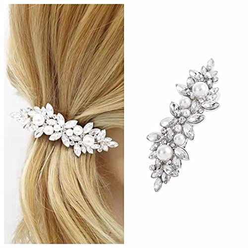 Cimenexe Böhmische Kristallperle Haarspange Funkelnde Strass Haarspange Silber Kristall Haarnadeln Clips Gepflasterte Blume Haarspange Braut Kopfbedeckung Dekorative Perle Hochzeit Haarschmuck