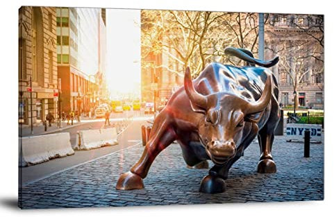 Charging Bull Leinwand New York Bull Statue Bull Wandkunst Geld Leinwand Gold Bull Bronze Statue Leinwand - Heimdekoration Wohnzimmer Schlafzimmer Dekoration 60 x 90 cm