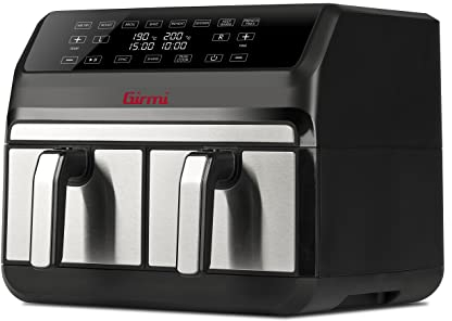 Girmi FG22 Friggitrice ad aria a Due Zone 8 Litri (4+4), 1700W, 8 modalità di cottura, Timer, Display Digitale, Ricettario incluso