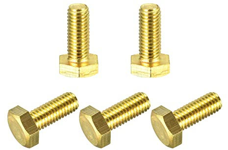 sourcing map Laiton Hexagon Boulons, M8x20mm 5pcs Entièrement Fileté Grade 4.8 Solide Laiton Hexagon Tête Boulon Machine Vis