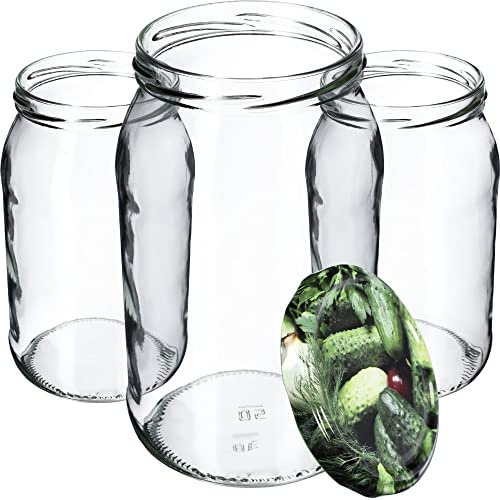 KADAX Glass Jars 900 ml, Preserving Jars with Airtight Lids for Storing Homemade Jams, Marmalades, Pickles and Sauerkraut (Cucumbers, Set of 8)