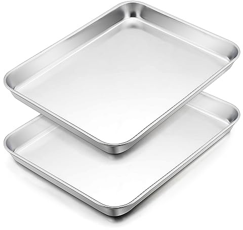 Herogo Stainless Steel Baking Tray Set of 2 for Baking - 26.5x20.5x2.5 cm | Baking Sheet, Rectangle Oven Trays Set for Baking Cooking Roasting, Healthy & Non-Toxic, Mirror Polished, Dishwasher Safe