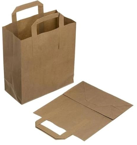 Leo 30 large Brown SOS Paper Carrier Bags with Flat Handles| L30 | Premium Quality Kraft Paper | Ideal for Food | Sandwich| Lunch Grocery | Takeaway | Party Gifts | 25x30x15cm
