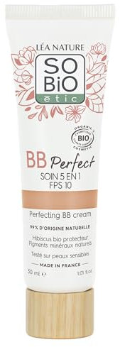 LÉA NATURE SO BiO étic| BB Crème 5 en 1 certifiée Bio - Perfect | Clair | Hydrate – Unifie – Lisse – Révèle l’éclat – Protège la peau | Hydrolat d'hibiscus bio | SPF 10 | Vegan | Made in France|30 ml