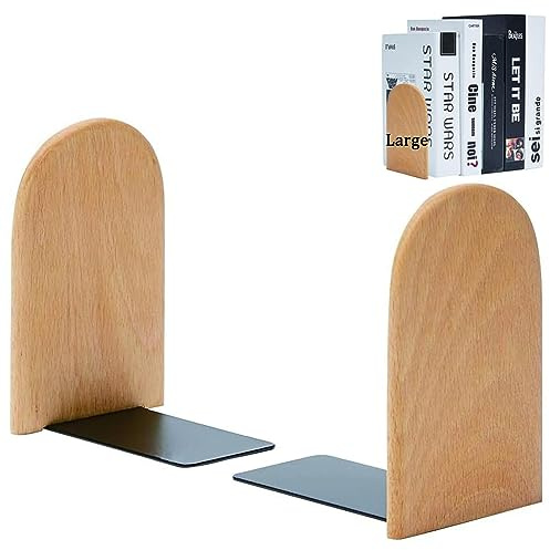 1 Paar Buchstützen für Regale, Buchstützen aus Holz, rutschfeste Buchstütze, Buchstützen aus Metall, Buchstützen Organizer, für Zuhause, Büro, Schule, Bibliothek (Rundkopf, Large)
