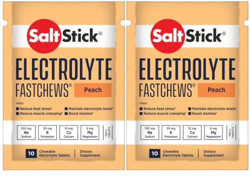 Salt Stick SaltStick Fastchews, tabletas de reemplazo de electrolitos para rehidratación, recuperación de ejercicio, atletas jóvenes y adultos, senderismo y recuperación deportiva, 2 paquetes de 10