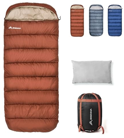 BISINNA XXL Schlafsack für große Erwachsene, 3-4 Jahreszeiten Schlafsack Winter Outdoor Warmer Deckenschlafsack, Plus Size Wide Camping Schlafsack (Orange, 1.5kg)