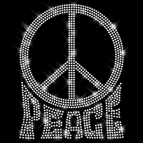 Glitzerdeals Bügelbilder Karneval Strass Peace Symbol mit Schriftzug kristall Aufbügler für Textilien Peace Bügelmotiv Peacezeichen Strass Bügelbild Peace
