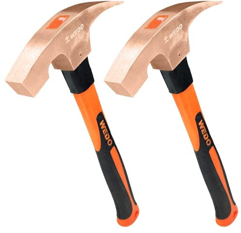WEDO Rock Pick Hamme - Juego de 2 martillos de ladrillo geólogo sin chispas, cabeza de 600 g, martillo de albañil/albañil, longitud 340 mm, cobre berilio, no magnético, forjado a presión, mango de