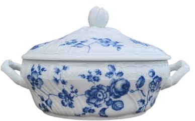 Richard Ginori Zuppiera Rose Blu, Zuppiera ovale, Finissima porcellana Made in Italy