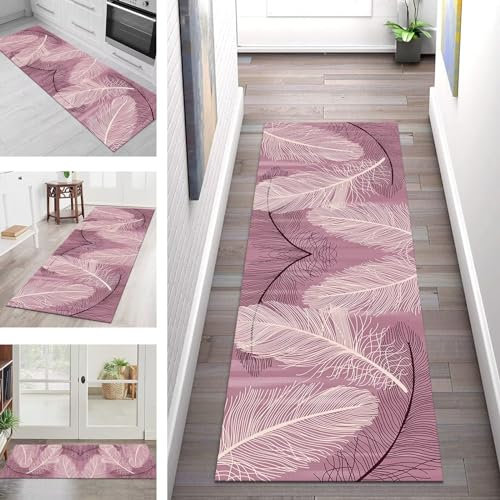 Teppich Läufer Flur Lang Küchenteppich Rutschfest Waschbar Küchenläufer Rosa Weiß Abstrakt Flurläufer 40X150CM Teppichmatten Dauerhaft Schlafzimmer Wohnzimmer Meterware Teppichläufer Anpassbar
