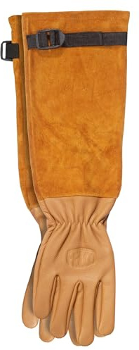 FELCO 705L Gartenhandschuhe für Rosen aus Leder Größe L – Dornenfeste Gartenhandschuhe mit langer Wildleder-Stulpe und Unterarmschutz, EN388 2122X, ANSI CUT A1/A3