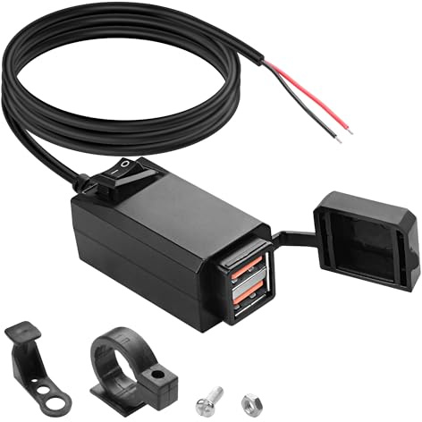 MEIRIYFA Motorrad USB Ladegerät Sockel, QC3.0 Dual USB Motorcycle Mobile Charger mit EIN/Aus Schalter, 5V 2.1A wasserdichte Auto USB Ladegerät Adapter für Telefon Tablet GPS Ladegerät