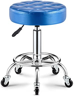 Generisch Drehhocker mit Rollen, runder Arbeitsstuhl aus PU-Leder, höhenverstellbarer Bürohocker für Spa, Tattoo-Salon, Tattoo-Arbeit, Mokka (Kaffee)