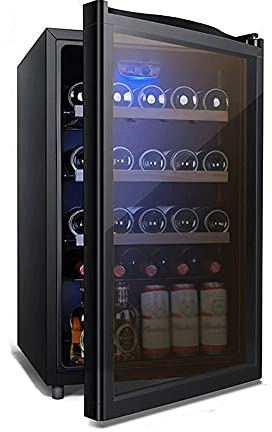 Refrigerador enfriador de vino con compresor de 116 L, bodega independiente grande para vino tinto, blanco, champán o espumoso, control digital de temperatura, puerta de vidrio para refrigerador
