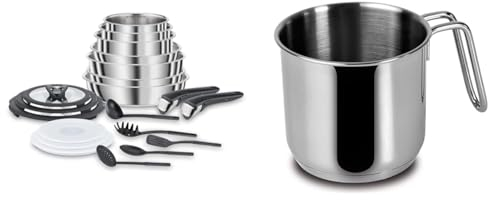 Lagostina Ingenio Inox Set di Pentole e Padelle in Acciaio Inox, 20 Pezzi & Every Bollilatte Ø 12 cm in Acciaio Inox 18/10 con Fondo Lagoseal Plus