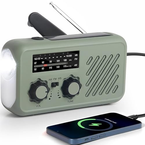 Radio de Emergencia Portátil, FM/Am Emergency Radio con Solar Recargable Radios de Dinamo con Manivela con Linterna LED y Luz de Lectura 2000mAh Powerbank SOS Alarma USB de Camping al Aire Libre