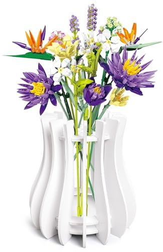Kit de Vase en Bois pour Lego Roses, Fleurs de Cerisier, Tournesol, Tulipes, jonquilles, Lotus, Joli Vase de Fleurs pour Arrangement de Bouquet Lego, décoration d'intérieur pour Femmes et Adultes