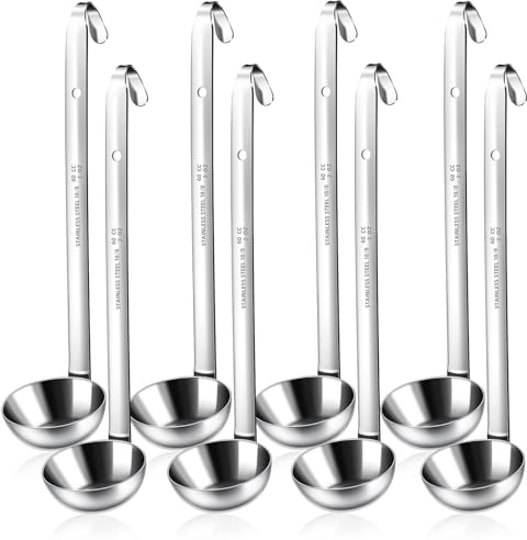 BARAFAT 8pcs Stainless Steel Ladle 2 Oz Soup Ladle 10 long Spoon Heavy-Duty Metal Spoon Sets big spoons for cooking Serving Soups, Gravy, Portioning, Stirring