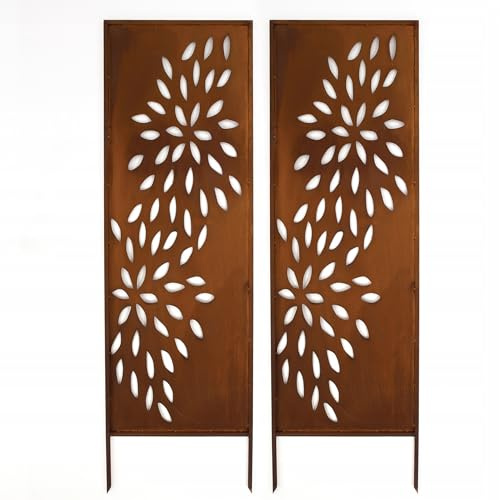 Kapaga - Sichtschutz Metall 2x - 160x50 cm - Edelrost - Rostoptik, Patina | für Garten und Terrasse - Corten, Sichtschutzelement - Sichtschutzwand - Gartendekoration Zaun - Rost (Azur)