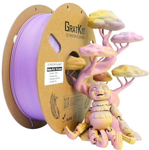 GratKit Matte Tricolor PLA Filament 1,75mm 1KG Rosa Gelb Violett, Topaz | Multicolor Coextrusions, Mehrfarbig Regenbogen, Matte Oberfläche, Mattes Finish, Maßgenauigkeit ±0,03mm