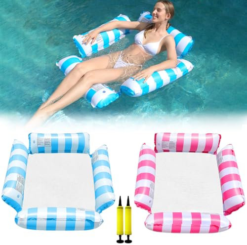 2 Pack Lilo Pool Inflatables，4 in 1 Water Hammock With 1 Air Pump, Cool Mesh Adult Swimming Floats Pool Toys Sofa Lounger Chair Seat Mattress for Lazy River Beach Kids Adults