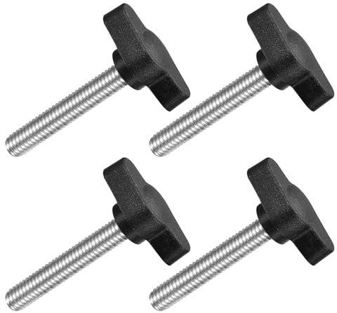 QUARKZMAN 4pz Manopole ad Alette a T a Farfalla, Manopola Serraggio Vite M6 x 35mm Filettatura Maschio Viti Acciaio Inossidabile 304 Maniglia 27mm Dia per Sostituzione Manopola, Nero