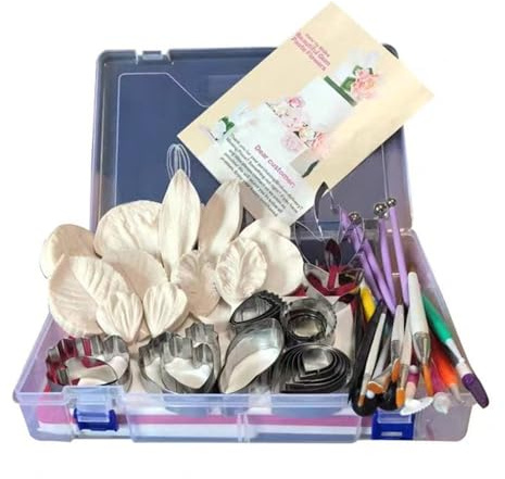 Gumpaste Flower And Leaf Tool Kit 6set Fondant Flower Silicone Mold 6set Gum Paste Flower Cutter Set 1 Petal Leaves Veining Board 1 Flower Foam Pad 6 Brushes 20 Sugar Paste Flower Modelling Tool 62pcs