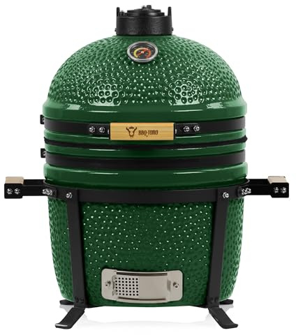 BBQ-Toro Kamado Grill Holzkohlegrill Shiro Ø 39 cm | Grün | Mini Holzkohlegrill mit Thermometer & Holzgriffen | Keramikgrill rund | Ceramic Grill Ei, Smoker, BBQ Grillofen, Kamado BBQ