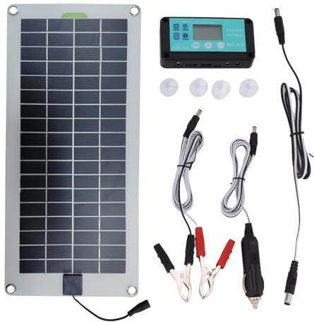 Chargeur de batterie de voiture solaire, chargeur de batterie de panneau solaire 30 W 12 V, kit de charge de maintien avec prise allume-cigare et pince crocodile pour Voiture, camion, tracteur, bateau