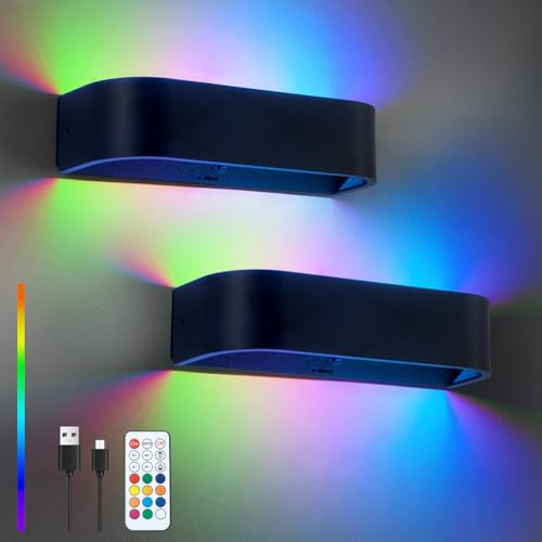 SURPALIG 2 Stück Wandleuchte Ohne Stromanschluss, LED Wandleuchte, Akku Wandlampe Innen mit 6000mAh, RGB 16 Farben, dimmbar mit Fernbedienung, für Zimmerdekoration und Gaming-Dekor