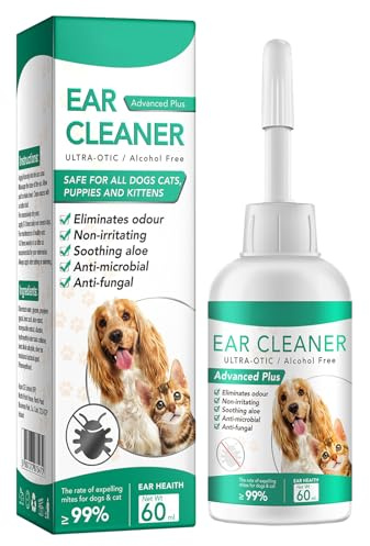 Gocce per Acari dell Orecchio,Pulizia Orecchie Cane e Gatto,Dog Ear Cleaner,Pulizia Orecchie Cane,Detergente per Orecchie per Cane,Stop Prurito Rimuovere Earwax,Pulisce,Deodora,Elimina Gli Odori
