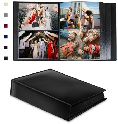Rdylymx Photo Album 6x4 200 Pockets Photos, Leather Cover Photo Album, Photo Book for Family Wedding Baby Anniversary Valentines Picture Albums Holds 10x15cm Landscape/Horizontal Photos(Black)