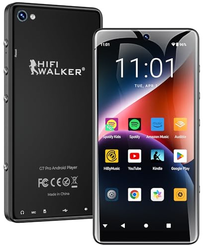 HIFI WALKER G7 Pro MP3 Player with Dual Cameras, Android 13, 3GB RAM+32GB ROM, Bluetooth 5.0, WiFi, 5.2 Touchscreen, Spotify, MP4 Music Player with Speaker, YouTube, Audible, 160GB Expandable