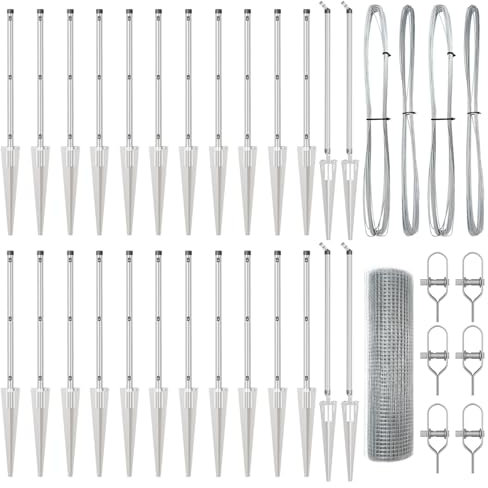 vidaXL Welded Wire Fence with 13 Spike Posts 0.5 x 50 m Galvanised Steel Durable Industrial Look for Outdoor Fence Supplies Post Type Anchor Metal Roll Garden Solution Kit Installation Accessories
