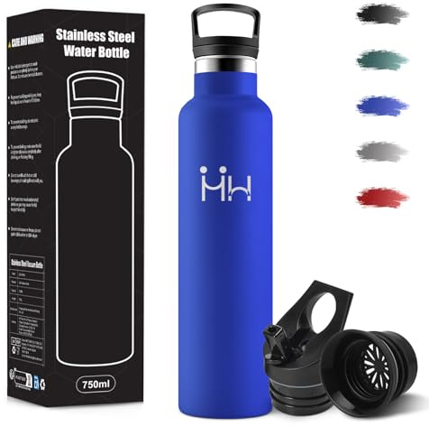 Gourde, 1000 ml Sans BPA, Gourde Isotherme, 18/8 Acier Inoxydable, Bouteille d'eau, Bouteille Avec Paille et 2 Couvercles, Bouteille Isotherme pour Camping, Salle de Sport, Bureau - Bleu royal